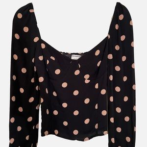 Reformation Bustier Lined Long Sleeve Poka-Dot Blouse